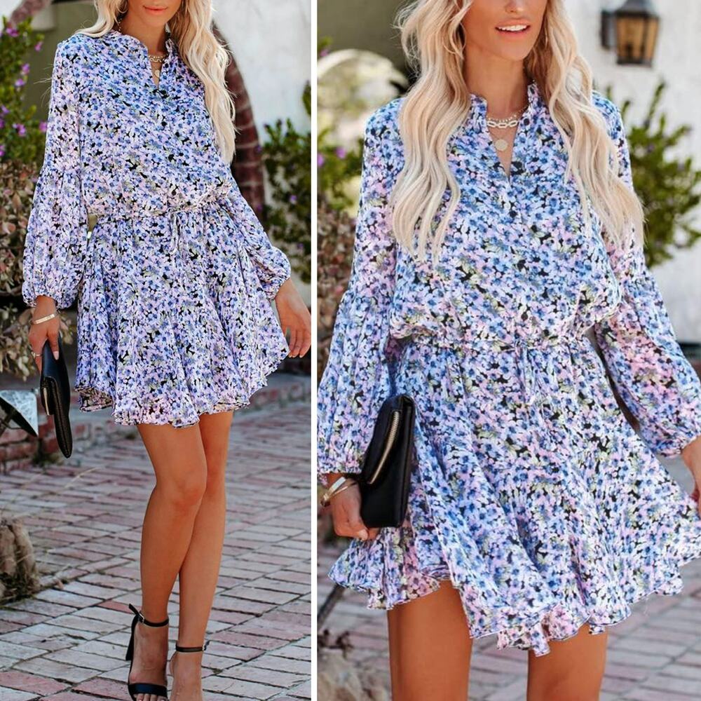 NWT VICI Francine Feminine Floral Modern Tie Waist Balloon Sleeve Dress M